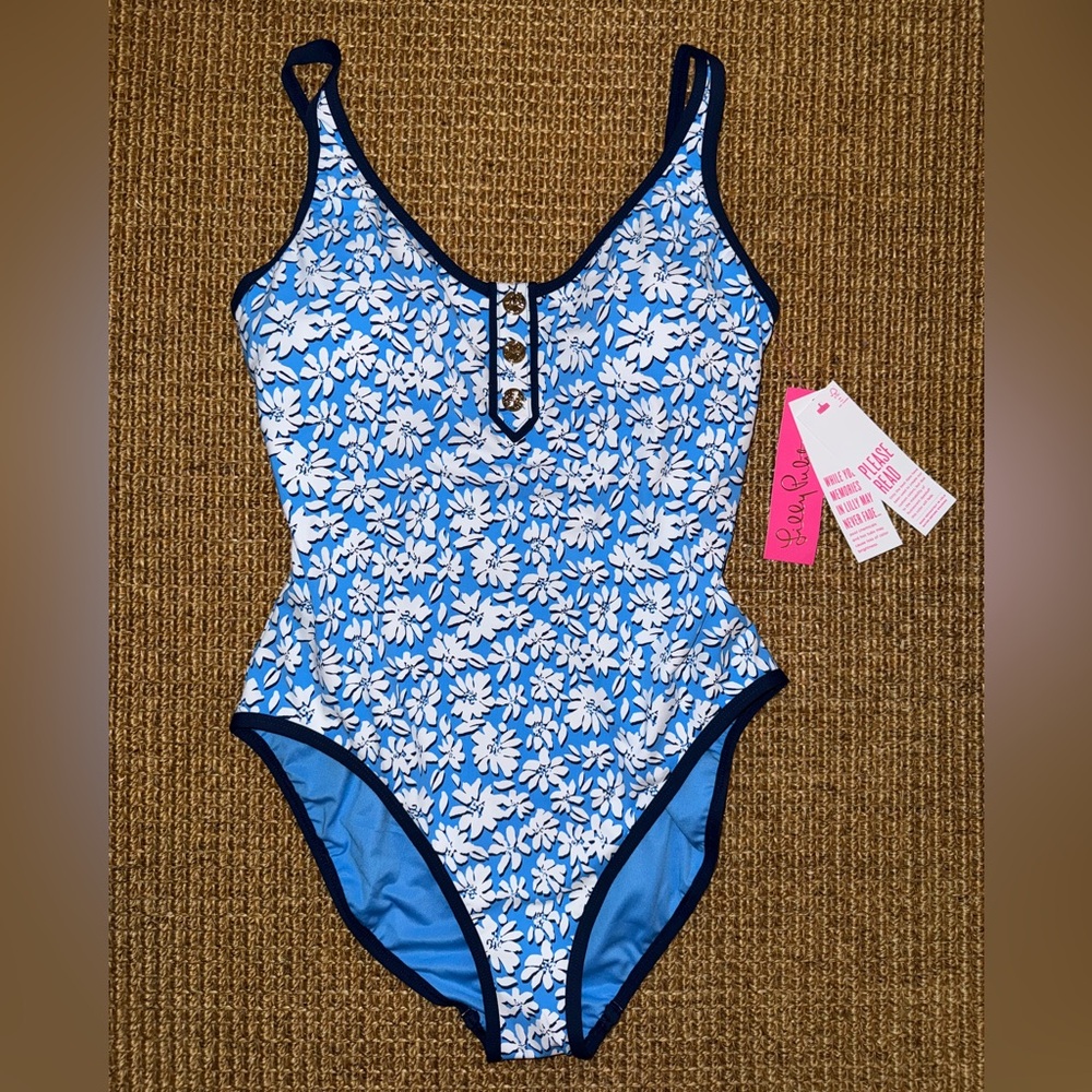 NWT Lilly Pulitzer Lunar Blue Palm Beach Petals Baela One Piece Swimsuit 10